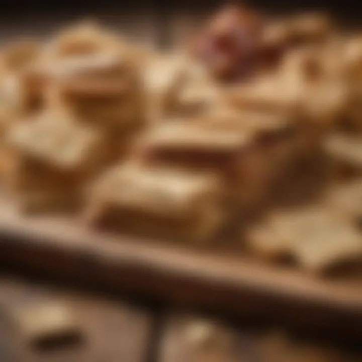 A variety of healthy crackers displayed on a wooden board, showcasing their diverse textures and colors.