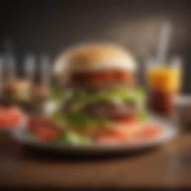 A balanced plate featuring a small hamburger alongside a salad