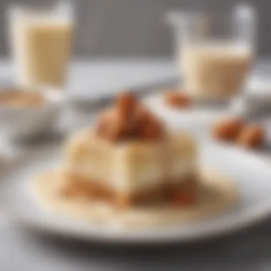 Decadent Dessert with Almond Milk Sauce A decadent dessert featuring a rich almond milk-based sauce