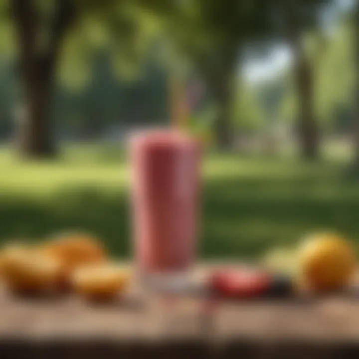 A person enjoying a refreshing fruit smoothie in a park