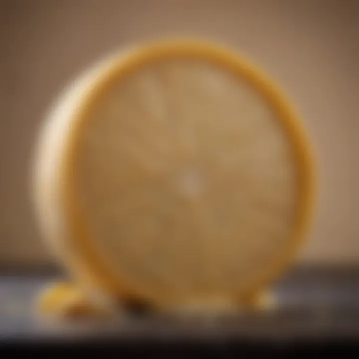 Artisanal wheel of Parmesan cheese showcasing its distinct texture and color.