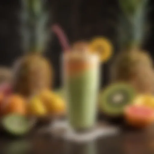 Vibrant Bahama Mama Smoothie in a glass with tropical fruits