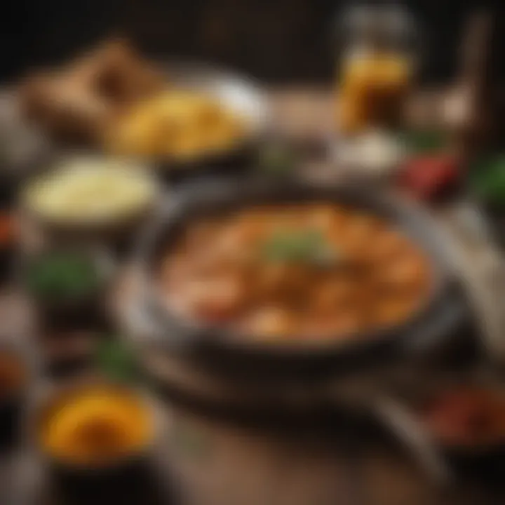 A rustic kitchen setup with Balti curry paste and cooking utensils.