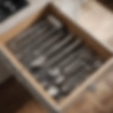 An organized kitchen drawer filled with handy kitchen tools including a hand blender.