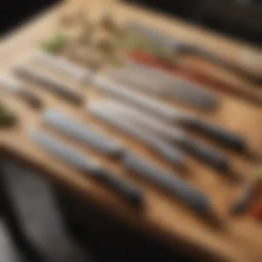 A selection of premium chef knives displayed elegantly on a wooden kitchen countertop