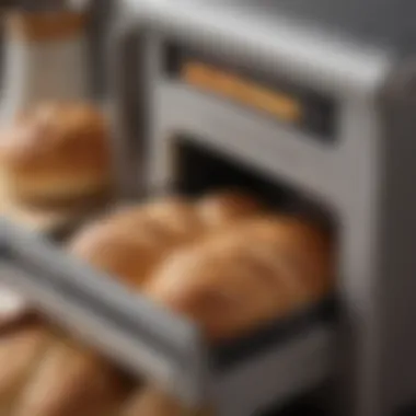 Close-up view of a small loaf bread machine's ingredients compartment