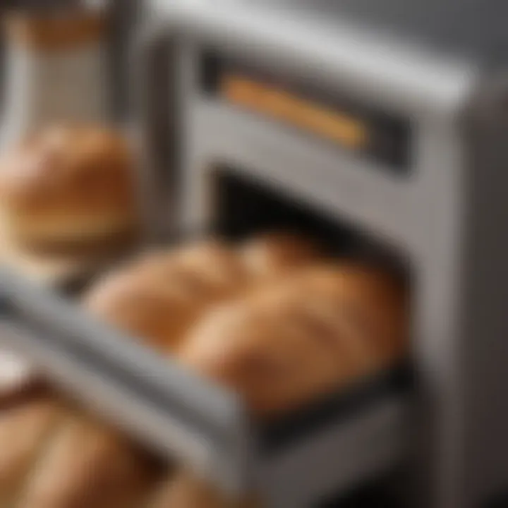 Close-up view of a small loaf bread machine's ingredients compartment