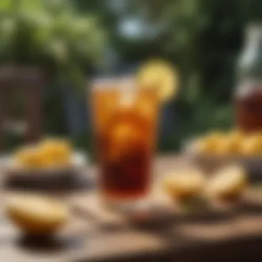 Iced Tea in a Relaxing Outdoor Setting An inviting outdoor setting with iced tea served alongside delectable snacks