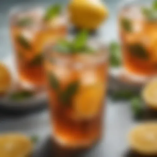A refreshing glass of iced tea showcased with fresh mint leaves and citrus slices