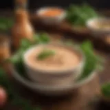 A visually appealing bowl of homemade Thousand Island dressing adorned with fresh herbs