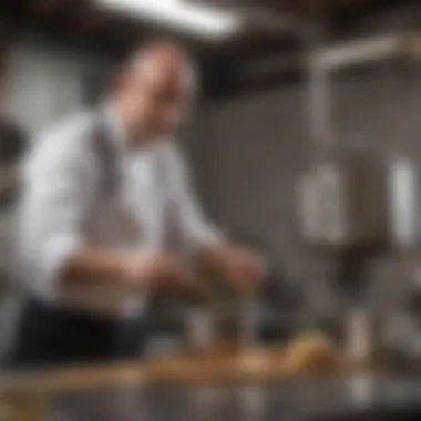 An instructor demonstrating brewing techniques in a professional setting.