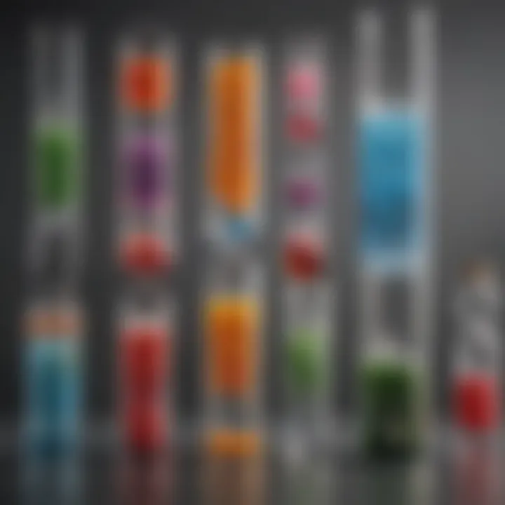 A close-up of various bubble solutions in different containers
