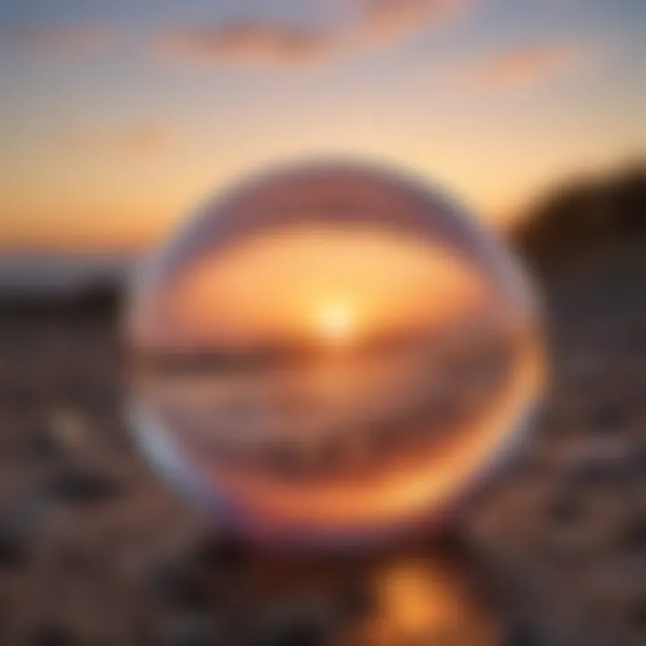 An artistic display of bubbles against a sunset background