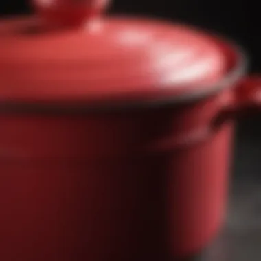 Close-up of cerise cast iron pot highlighting its vibrant color and intricate design