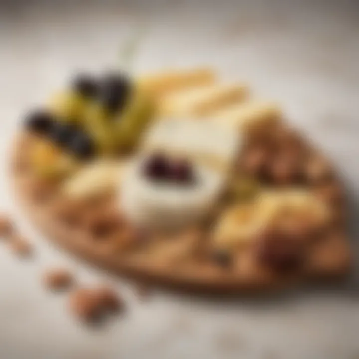 An assortment of cheeses paired with olives and nuts