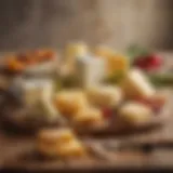 A variety of Mediterranean cheeses on a wooden board