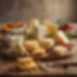 A variety of Mediterranean cheeses on a wooden board