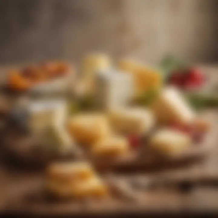A variety of Mediterranean cheeses on a wooden board
