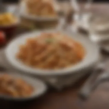 An elegant dining setup featuring chicken penne pasta, perfect for casual gatherings