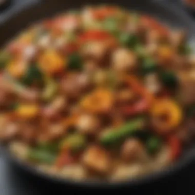 A close-up view of a flavorful stir-fry dish, emphasizing the rich textures and vibrant colors that define Christine's culinary style.