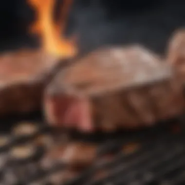 A vibrant barbecue setting with various cuts of churrasco steak sizzling on the grill.