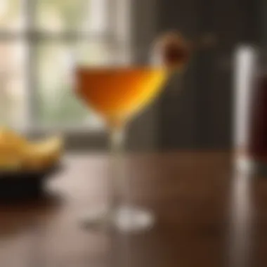 An elegant cocktail glass filled with a Tennessee Honey concoction