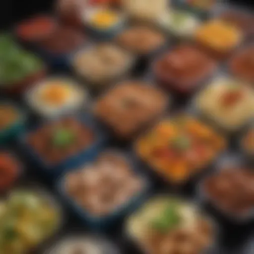 A colorful assortment of keto-friendly meals neatly arranged in containers