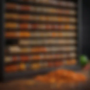 A close-up of a spice rack featuring crushed habanero pepper flakes among various spices