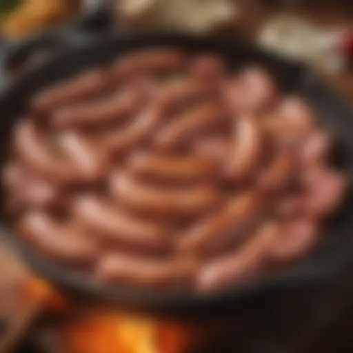 Sizzling turkey kielbasa in a skillet