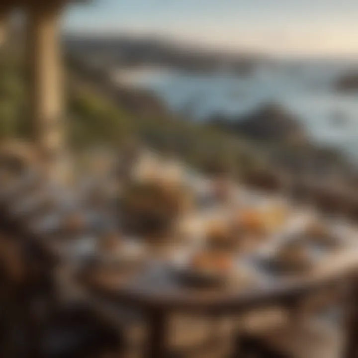 A beautifully set dining table overlooking the ocean