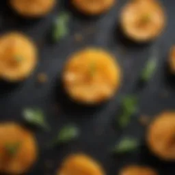 A vibrant plate of golden chicken skin crisps garnished with herbs