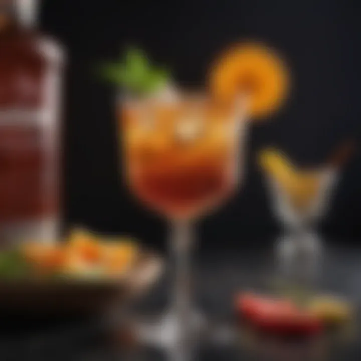 Creative bourbon cocktail with vibrant garnishes