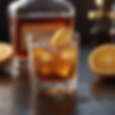 Elegant glass of bourbon on the rocks with citrus twist