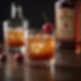 Rich bourbon cocktail garnished with a cherry