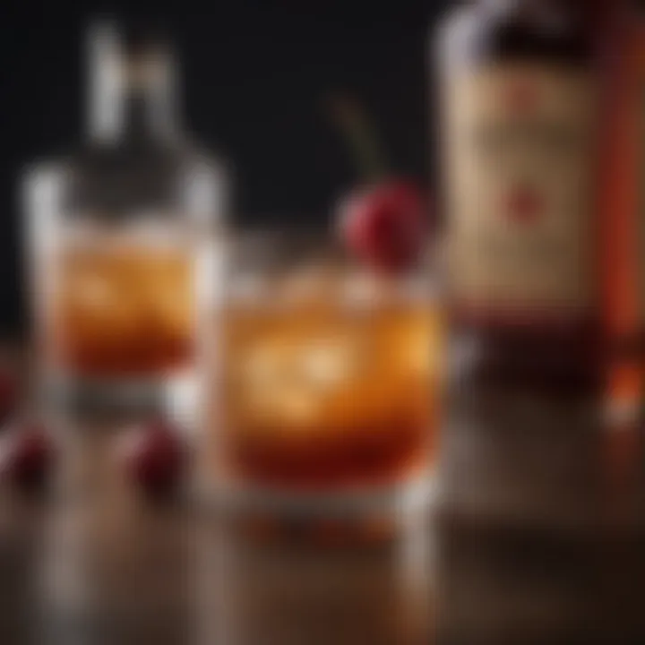 Rich bourbon cocktail garnished with a cherry