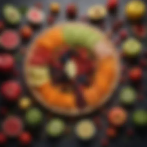 A colorful assortment of fruits and vegetables known for their blood pressure-lowering properties.