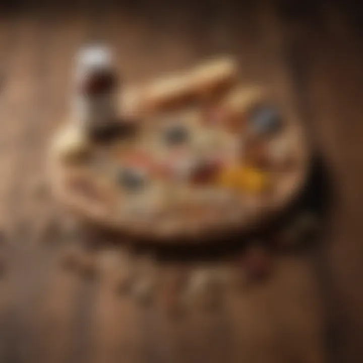 Various supplements arranged on a wooden surface, emphasizing digestive health.