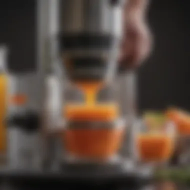 A close-up of juice extraction in action, illustrating the efficiency and quality of masticating juicers.