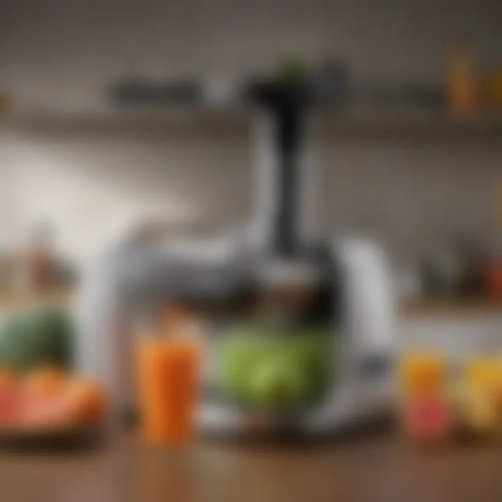 A sleek single gear masticating juicer showcasing its compact design and efficient extraction.
