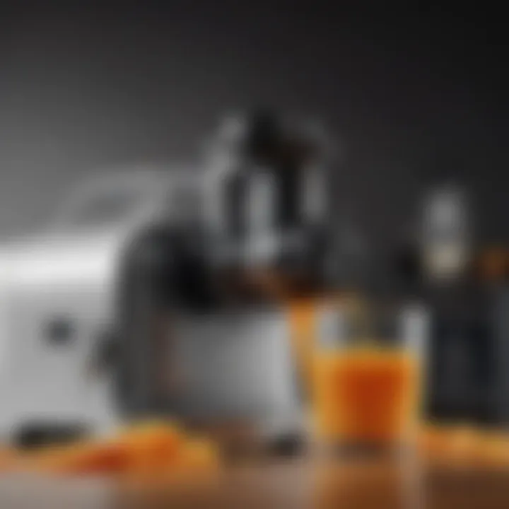 A robust twin gear masticating juicer highlighting its dual extraction mechanism and versatility.