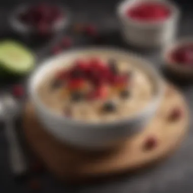 A hearty oatmeal bowl garnished with dried cranberries and fresh fruits