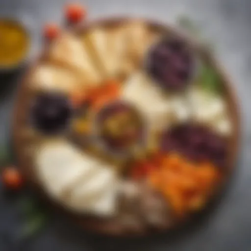 Colorful Mediterranean platter with olives and cheeses