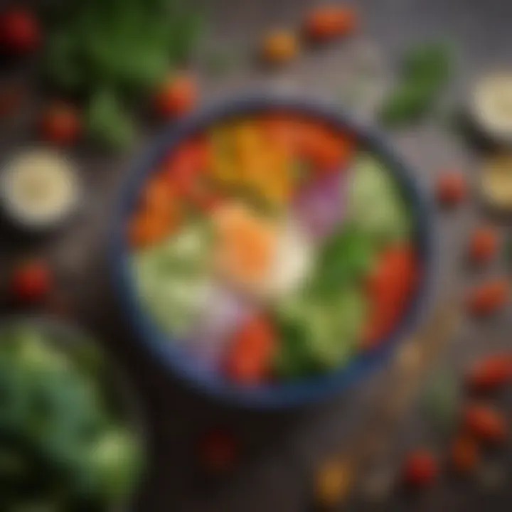 A colorful bowl filled with fresh vegetables and a light dressing