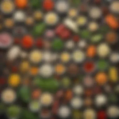 A close-up of various ingredients for fat-free dressings arranged artistically