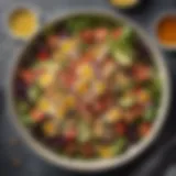 A vibrant salad drizzled with a homemade fat-free dressing