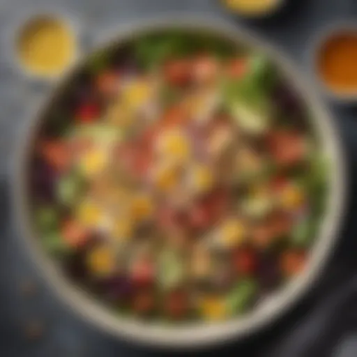 A vibrant salad drizzled with a homemade fat-free dressing