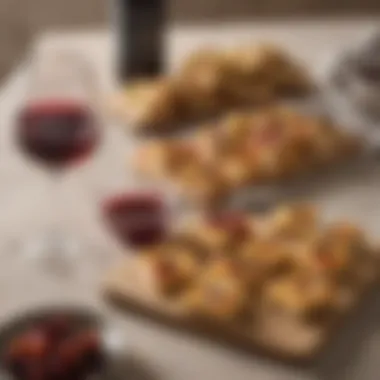 An elegant setting with focaccia crisps served alongside a glass of wine.