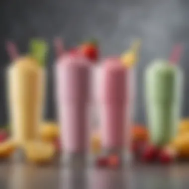 A variety of fruit milkshakes in different glasses