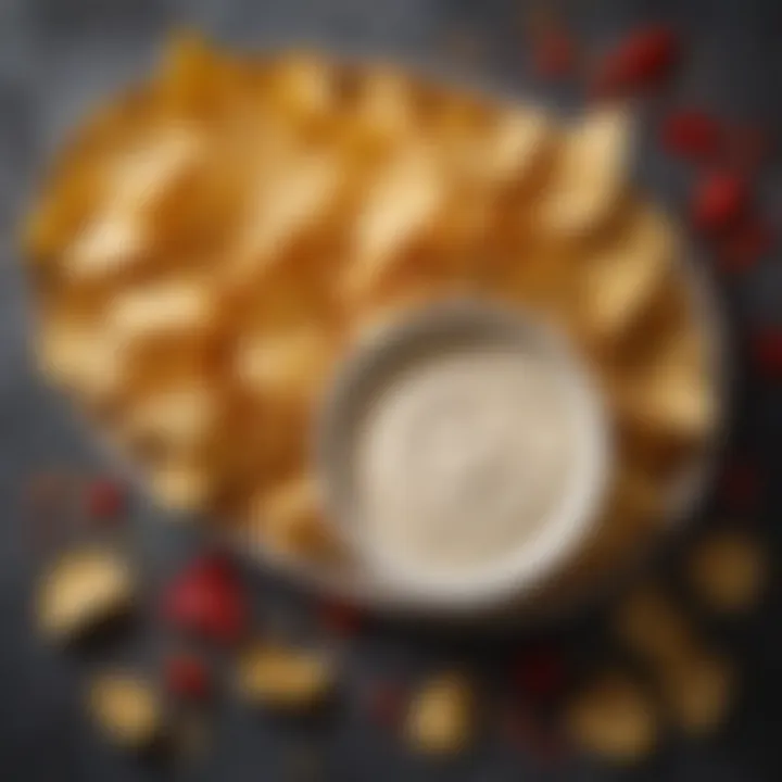 Colorful gluten-free chips in a bowl next to a dip