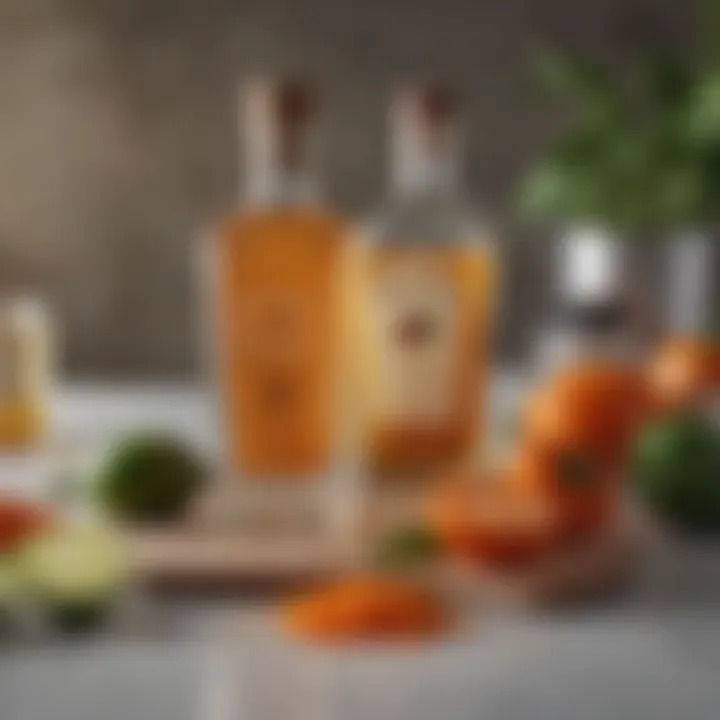 Ingredients for a habanero tequila cocktail laid out on a countertop